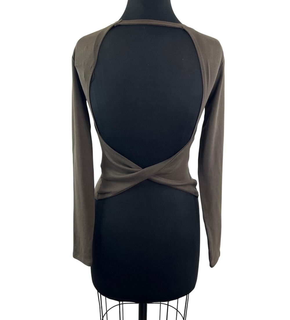 ZARA Brown Crop Top Cotton Backless Crew Neck Casual Pullover Size Small S NEW